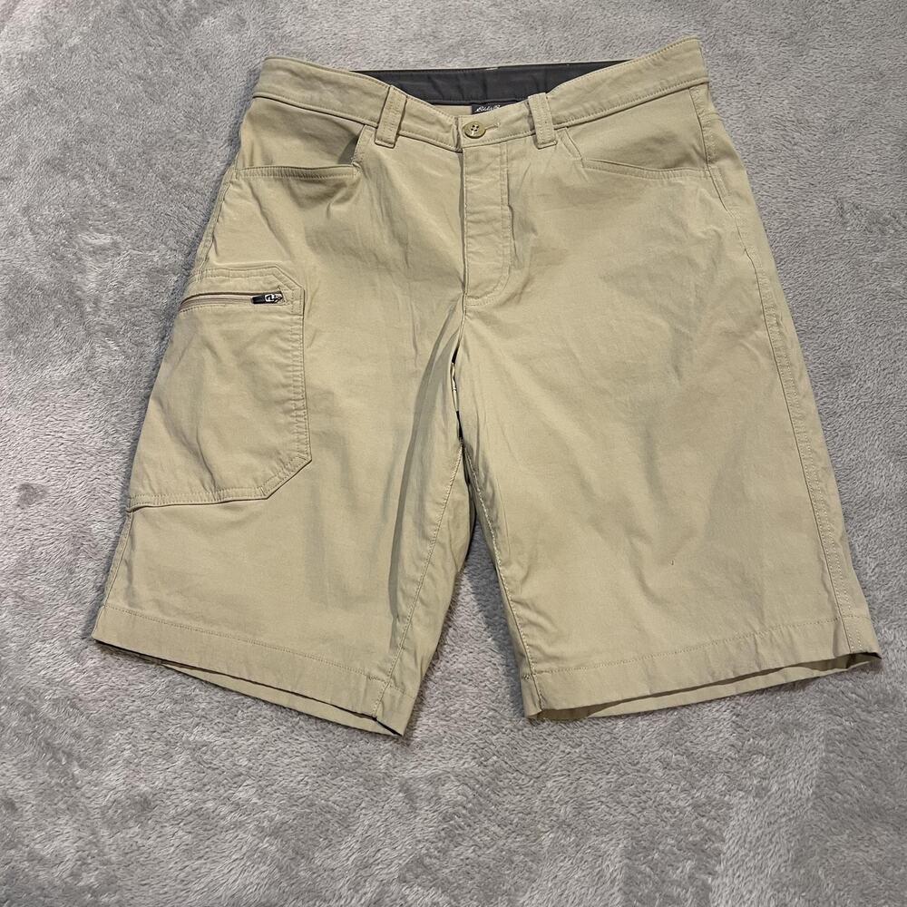 Eddie Bauer Cargo Shorts Mens 32 Beige Nylon Stretch Lightweight Travel Outdoor